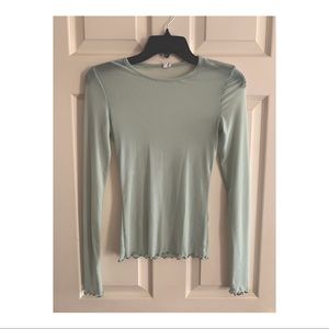 UO Mesh Lettuce Trim Long Sleeve Top